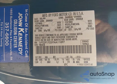 2000 Ford F-150 Work Series/Xl/Xlt z USA, uszkodzony, nr VIN 1FTZF1723YNA11897